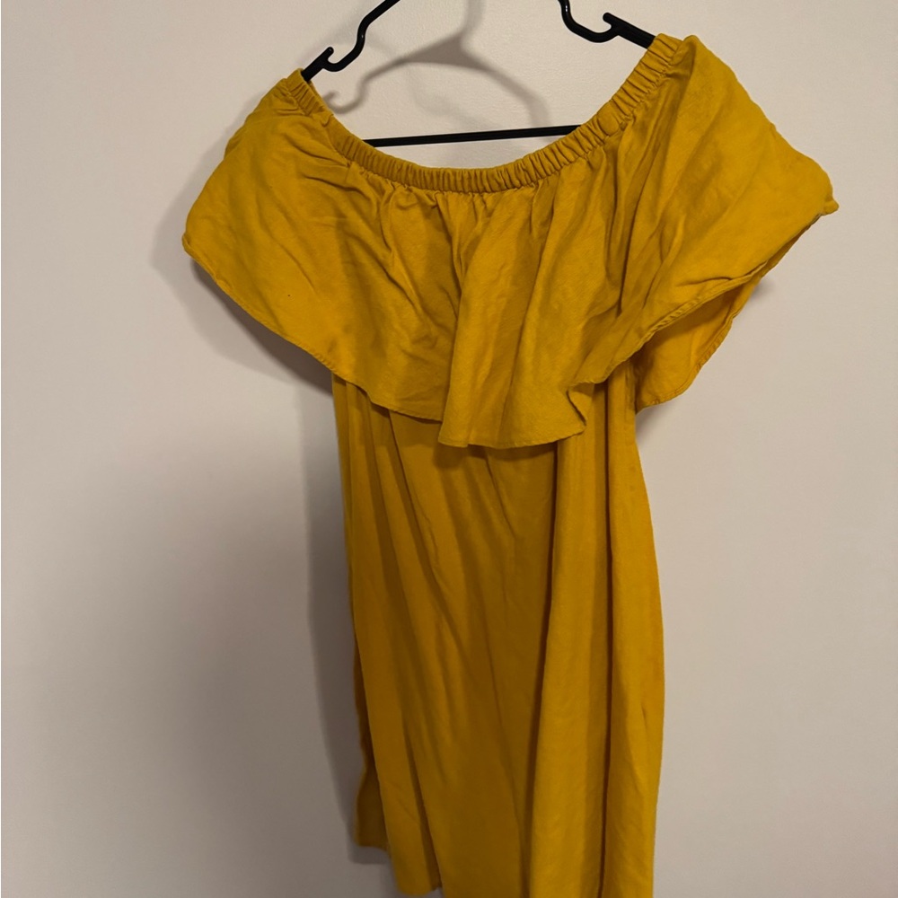 Old Navy Mustard Ruffle Off the Shoulder Dress